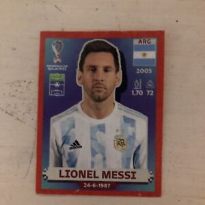 2022 Panini Fifa World Cup Qatar Soccer Sticker Card #ARG20 Lionel Messi (Red)