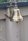 Antique Brass Finish Anchor Ship Bell With Rope Lanyard Nautical Wall Decor