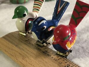 Vintage Wood Miniature Bird Clip On Ornament Red Wood Song Bird Kurt Adler