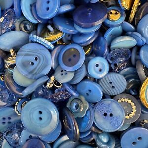 Incredible Mixed Lot Of Dyed BLUE Premium Buttons All Sizes For Embellishments