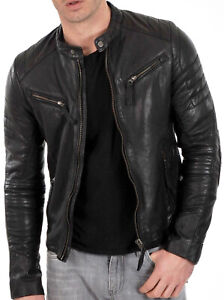 Cafe Racer  Leather Jacket Soft Real Sheep Napa Leather Biker Style