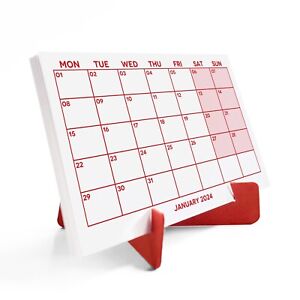 2024 Minimal Planner Desk Calendar, Red Calendar, Monday Start