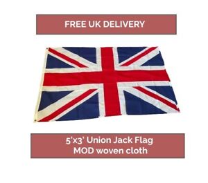 Union Jack Flag 5'x3' UK Sewn MOD Woven Polyester with optional fixings