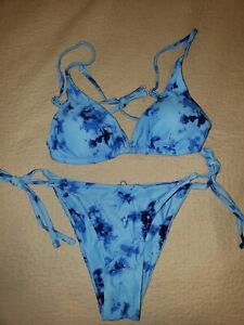 ZAFUL Two Piece Ribbed  Triangle Bikini Set Blue Tie Dye Size 6