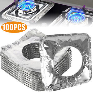100 Pcs Aluminum Foil Square Gas Stove Burner Liners Disposable Heavy Bib Cover