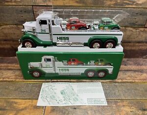 Hess 2022 Toy Flatbed Truck with 2 PULL-BACK Hot Rods Stock Cars Race Cars *NEW*