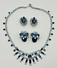 Vintage Estate Lot Silver Tone Blue Rhinestone Necklace and Earring Sets