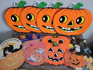 Vtg Halloween Black Cat Beistle Co Pumpkins Die Cuts Lot 13 Paper  Lantern Decor