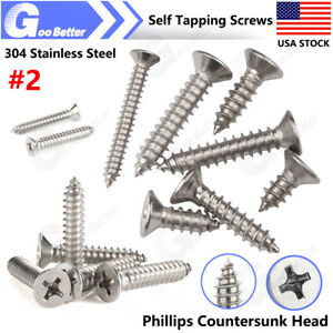 #2 304 Stainless Steel Phillips Flat Countersunk Head Self Tapping Wood Screws