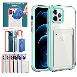 For iPhone 15 14 Pro Max 13 12 11 XR XS Clear Card Holder Wallet Case Shockproof