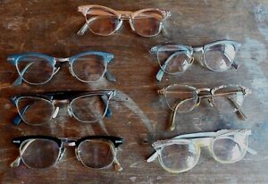 Lot Of 7 1950s 1960s Eye Glasses Cat Eye Horn Rim Some Gold Fill