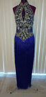 COBALT BLUE HEAVY BEADED FRINGE DRAG QUEEN PAGEANT STAGE GOWN - FREE SHIPPING