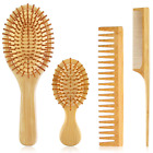 4 PCS Bamboo Hair Brush Set with Natural Wooden Wide-Tooth and Tail Comb Big