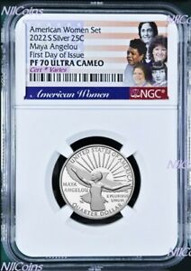 First Day Issue Silver 2022 S NGC American Women Maya Angelou QUARTER coin PF70