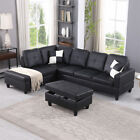 Pick Up Black Faux Leather 3-Piece Couch Living Room Sofa Set