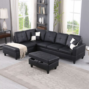 Pick Up Black Faux Leather 3-Piece Couch Living Room Sofa Set