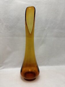 Vintage MCM LE Smith 21.5” Orange Amber Fat Bottom Smoothie Swung Glass Art Vase