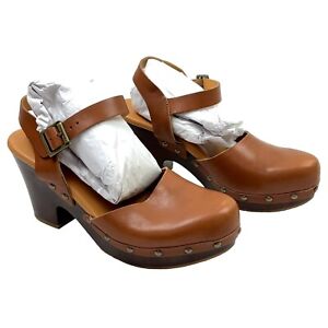 Korks Kork-Ease Marcia Tan Studded Strap Back Leather Platform Clog Sandals 8.5