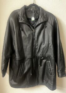 VTG 90s Jacqueline Ferrar JF Brown Leather Coat Jacket Large Drawstring Waist
