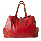 Coach Red Patent Leather Handbag Purse Satchel Stitched Signature C 2-Handle EUC