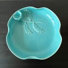 New ListingCaliente Pottery Aqua Blue Flower Dish Virgil Haldeman Made in Burbank CA 1940s