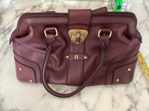 Vintage ETIENNE AIGNER large Leather Satchel Handbag Doctor Bag burgundy oxblood