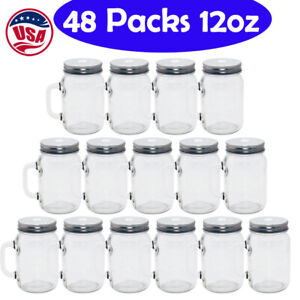48Pack 12oz Sublimation Transfer Mason Jar Cup Tumbler Metal Lids Plastic Straw