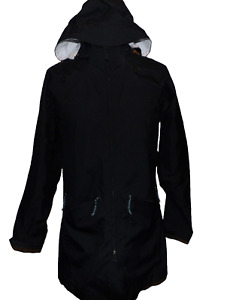 Women's REI Elements E1 Long Raincoat Trench Coat Hooded Black Small FREE SHIP