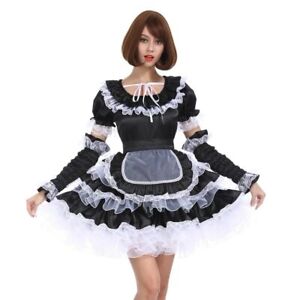 Sissy Girl Maid Cool Black Lockable Dress Puffy Crossdress Cosplay Costume