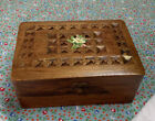 Antique Trinket Box, Wood, Hinges, Latch, Carving & Flowers On Top