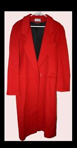Vintage 80's Ashley Scott Wool  Red Long Winter Coat Trench Size Med