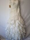 Imoda Ivory Organza Sweetheart Ruched Ruffled Mermaid Train Wedding Dress Sz 10