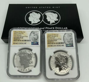 2023 -S- $1 Morgan and Peace  Dollar 2 pc Set Reverse Proof 69