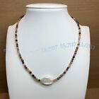 3mm Faceted Multicolor Tourmaline Natural White Baroque Pearl Pendant Necklace