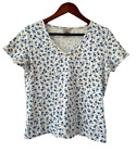 Vtg High Sierra Rib Knit Floral Crop T-Shirt Boxy V-Neck 90s Y2K Womens L
