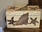 Vintage/Decorative Large Wooden Box w/Hand-Carved Starfish & Shells/&Hinged Lid