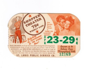 St Louis Missouri Transit Ticket Bus Pass April 23 - 29 1944 Ann Sheridan Morgan