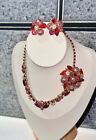 Vintage Regency Hot Pink Mixed Rhinestone & Crystal Floral Matching Jewelry Set