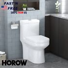 HOROW Small Modern One Piece Toilet Elongated Dual Flush w/ Soft Close Seat