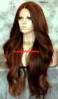 LACE FRONT FULL WIG EXTRA LONG WAVY LAYERED MIDDLE PART BROWN AUBURN MIX NWT