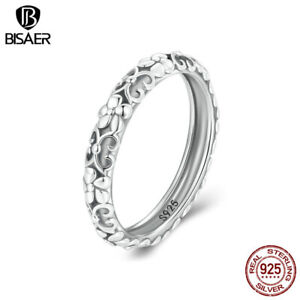 Bisaer 925 Sterling Silver Vintage Pattern Wedding Ring For Women Gifts Jewelry