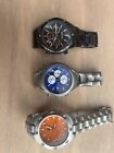 Used Watches Lot Of 3 For Parts Or Repair Fossil Bulova.