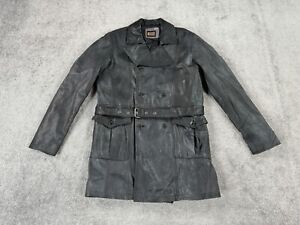 Censured Jacket Mens Medium Black Leather Genuine Belted Cinch Trench Coat Italy