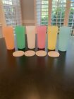 Vintage Tupperware 16 Oz Pastel Tall Tumblers Set Of Six with Four lids