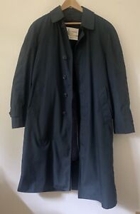 Vintage London Fog Trench Coat Mens 38R Blue Hidden Button Long Sleeve Overcoat
