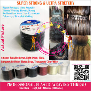 Black Brazilian Knot Hair Extension Ultra Stretchy Elastic Weaving Threads/100M