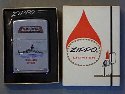 Vintage 1969 Zippo USS Lang DE 1060 Plank Owner 2 Sided Navy Military W/ Box