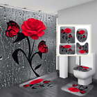 4 Pcs Bathroom Shower Curtain Set Red Rose Shower Curtain Bathroom