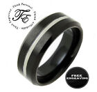 Personalized Men's Tungsten Promise Ring Silver Line Groove - Handwriting Ring
