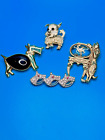 Vtg To New Lot of 4 Animal Brooches Cat Dogs Horses Gold & Silver Tone Unmarked